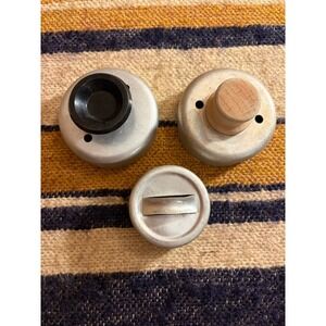 Vintage Aluminum Cookie Biscuit Cutter Set of 3 Wood Plastic Handle Round Silver